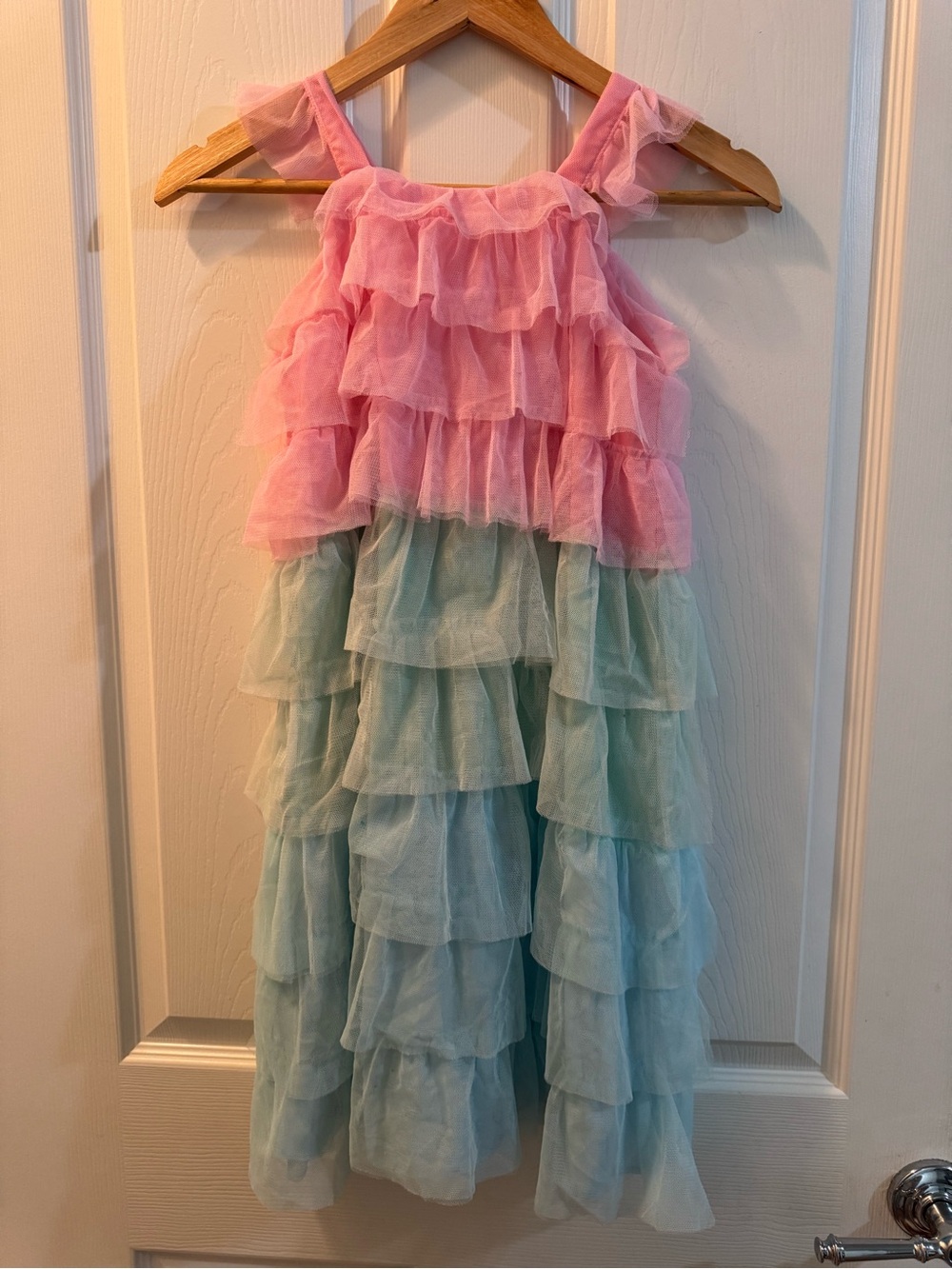 Petit Coloré Girls Ruffle Tulle Dress Pink & Mint Size 10